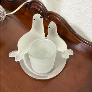 Party Lite is Frosted Glass Seal Candle Holder